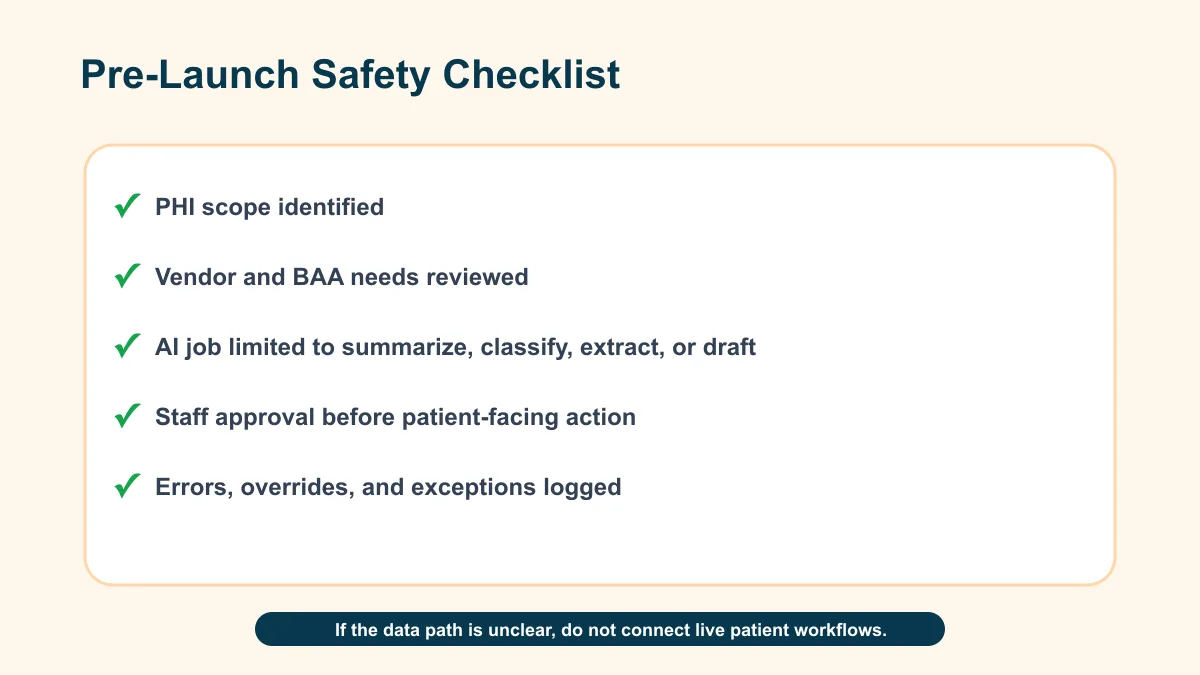 Healthcare AI automation safety checklist for small practices