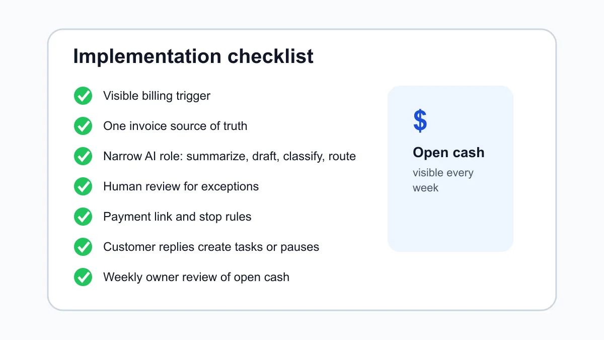 AI billing system implementation checklist for small business