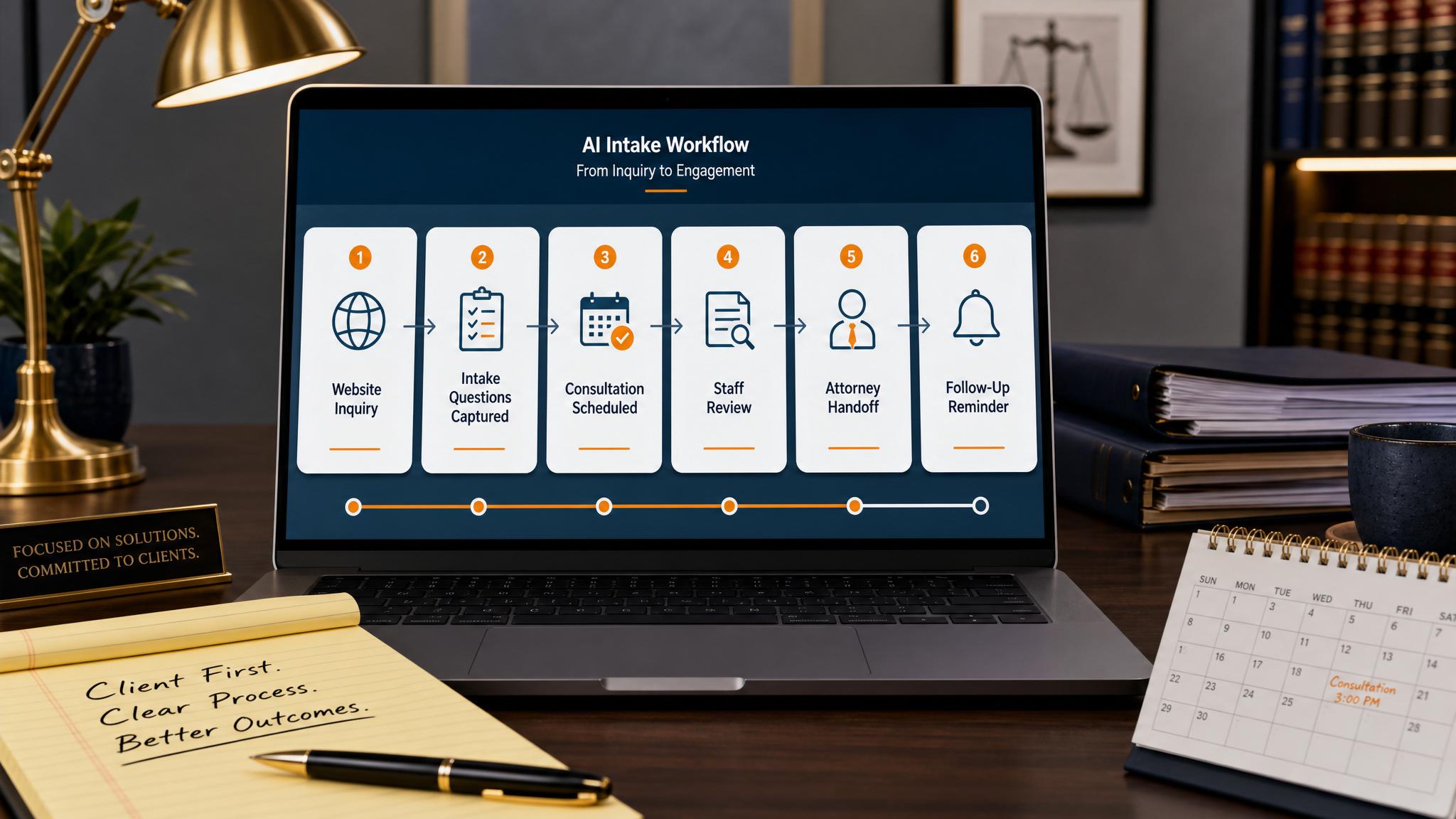 Law firm AI intake workflow from website inquiry to consultation and attorney handoff