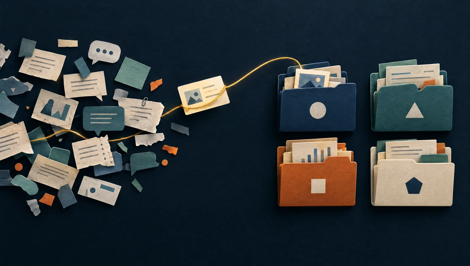 Scattered notes organized into four connected project folders
