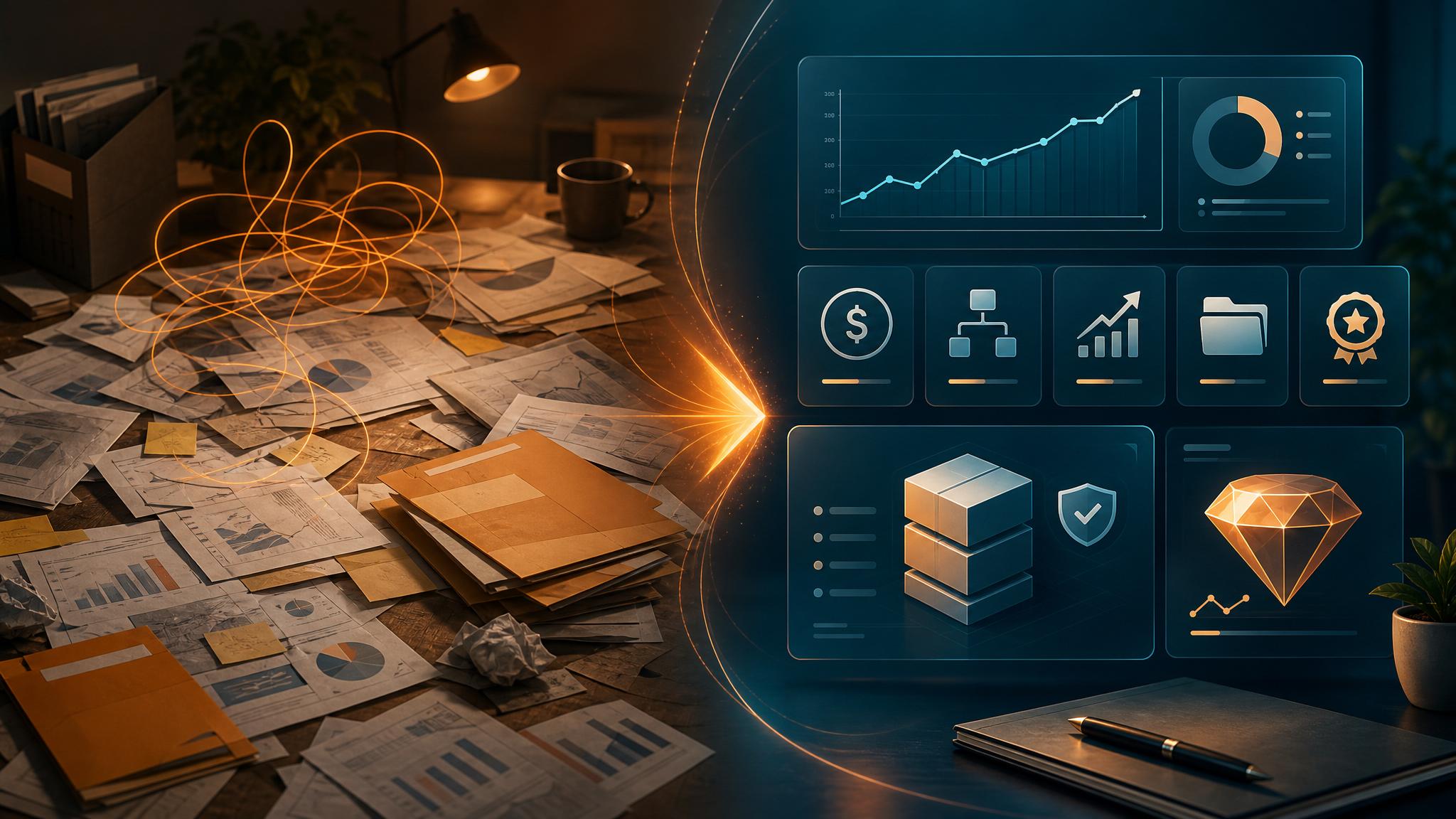 Online business sale dashboard showing clean books, growth proof, systems, buyer fit, deal room, and valuation practical implementation visual