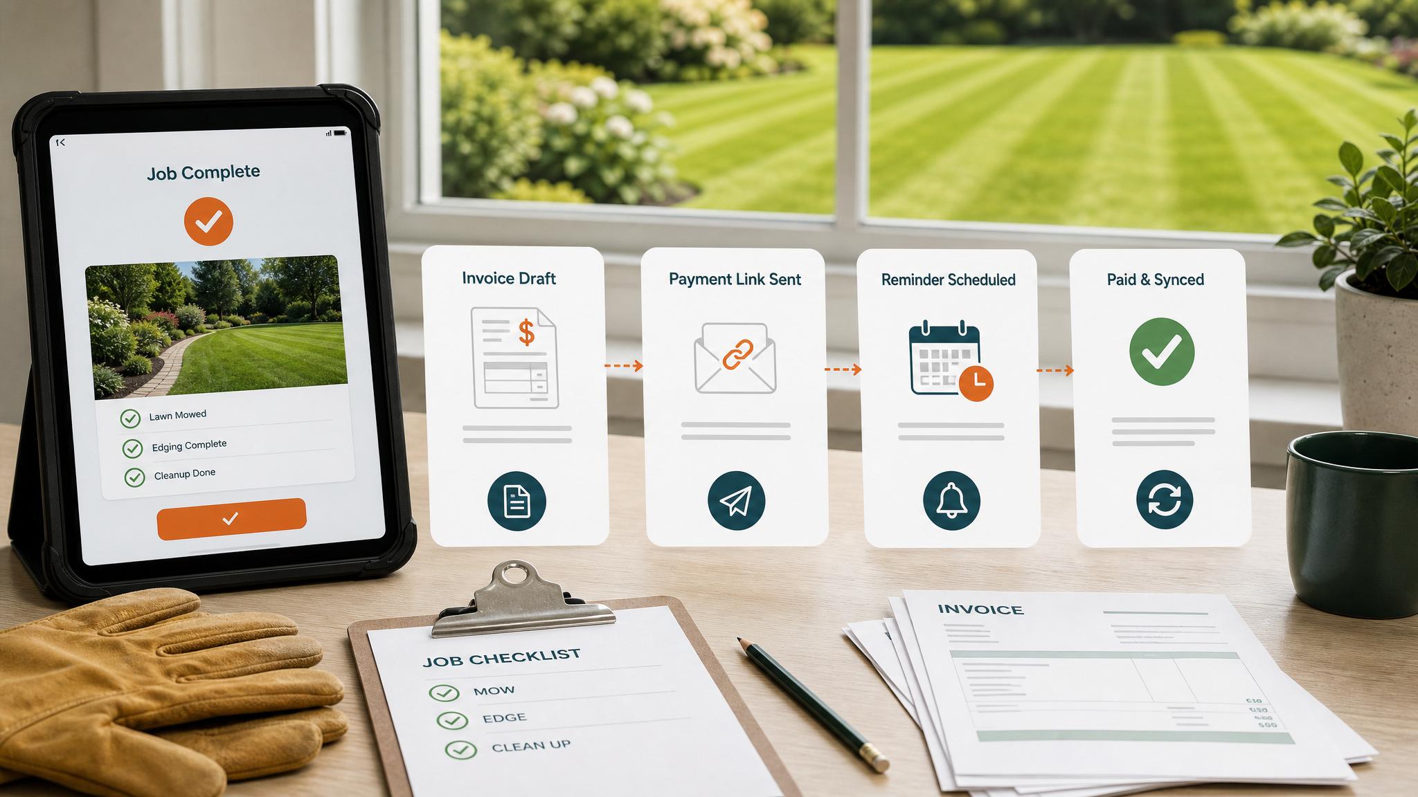 Landscaping invoice automation workflow from finished job to paid invoice
