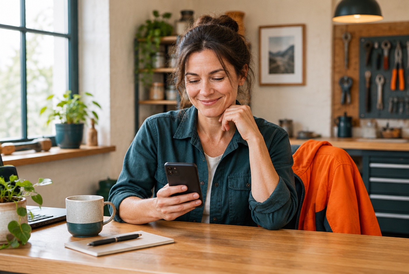 Business owner reading a message